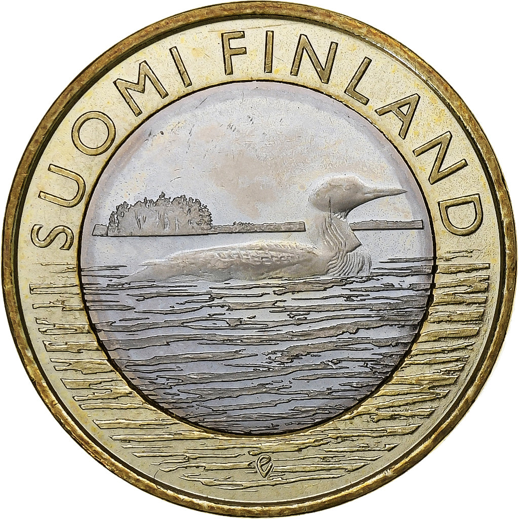 Finlande, 5 Euro, Black-throated loon, 2014, Vantaa, Bimétallique, SPL, KM:208