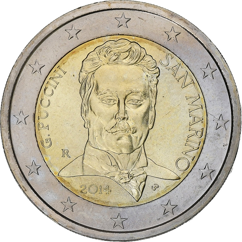 San Marino, 2 Euro, Giacomo Puccini, 2014, Rome, Bi-Metallic, MS(60-62), KM:295