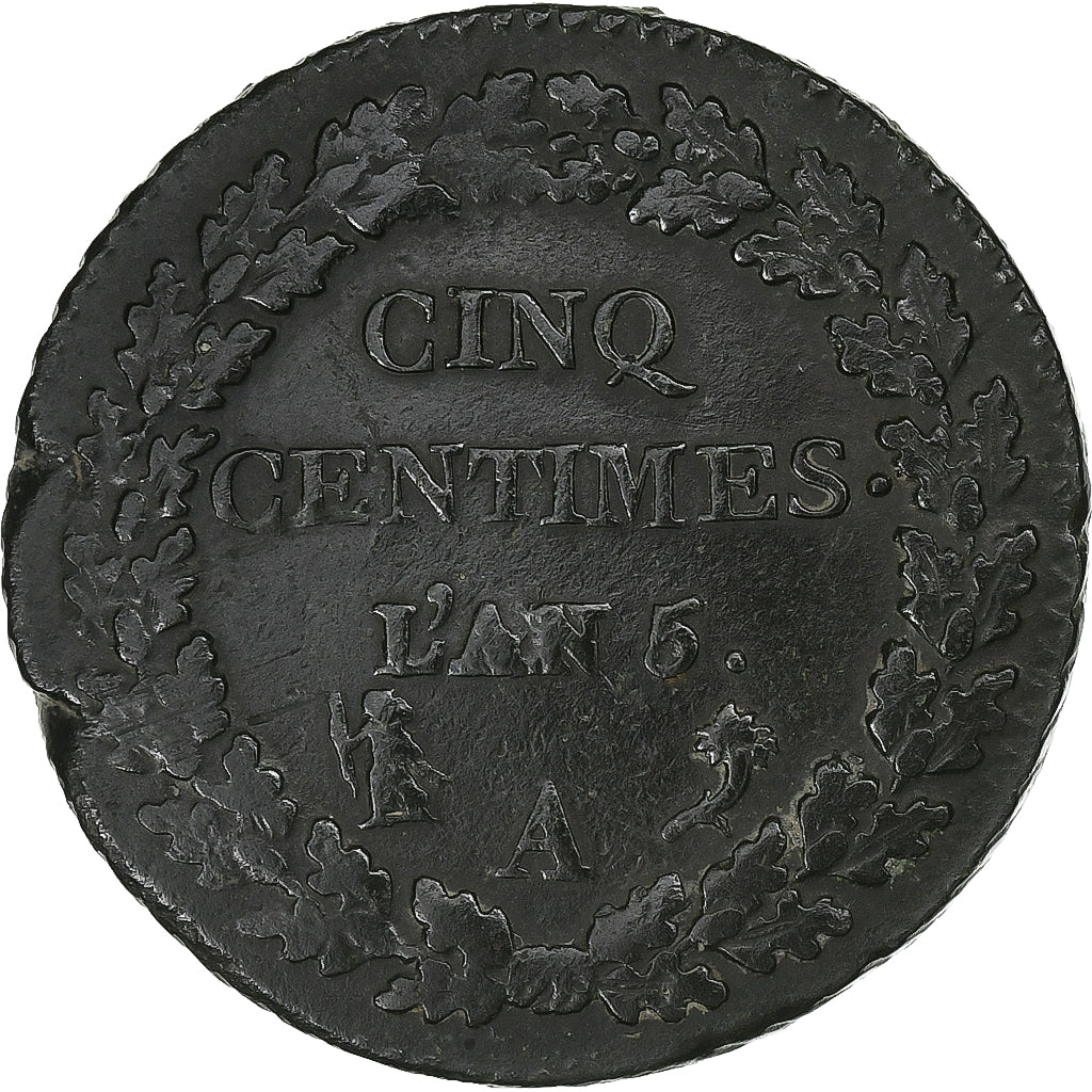 Frankreich, 5 Centimes, Dupré, AN 5, Paris, Bronze, S+, Gadoury:126
