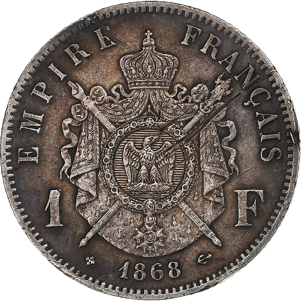 France, Napoleon III, 1 Franc, 1868, Strasbourg, Silver, AU(50-53), Gadoury:463