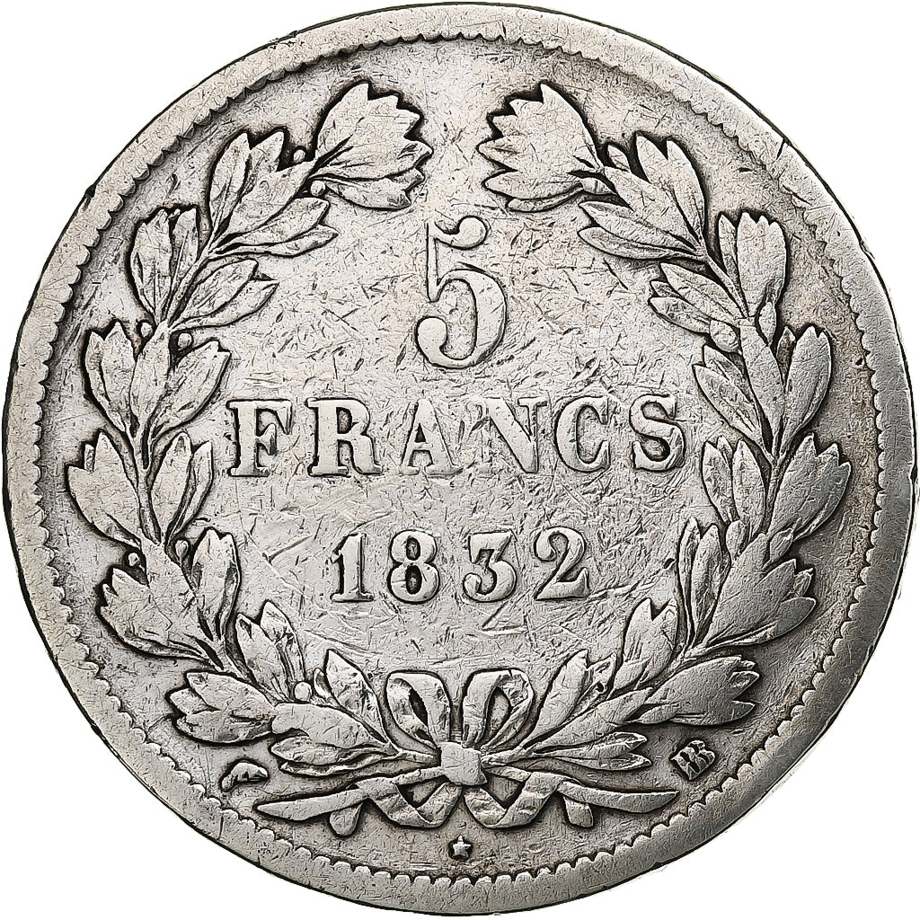 Frankrijk, Louis-Philippe, 5 Francs, 1832, Strasbourg, Zilver, FR, Gadoury:678