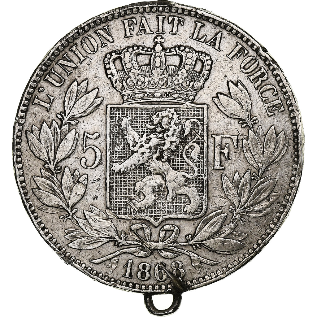 Belgium, Leopold II, 5 Francs, 1868, Brussels, Silver, VF(30-35)
