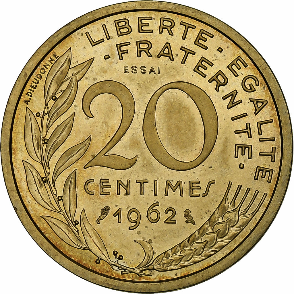 Francja, 20 Centimes, Marianne, 1962, MDP, PRÓBA, Miedzionikiel Aluminium