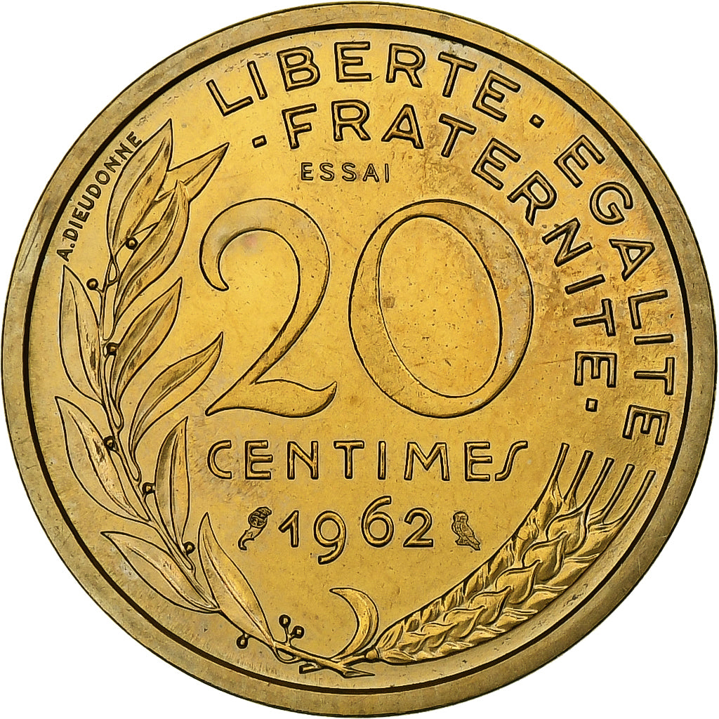 Francja, 20 Centimes, Marianne, 1962, MDP, PRÓBA, Miedzionikiel Aluminium