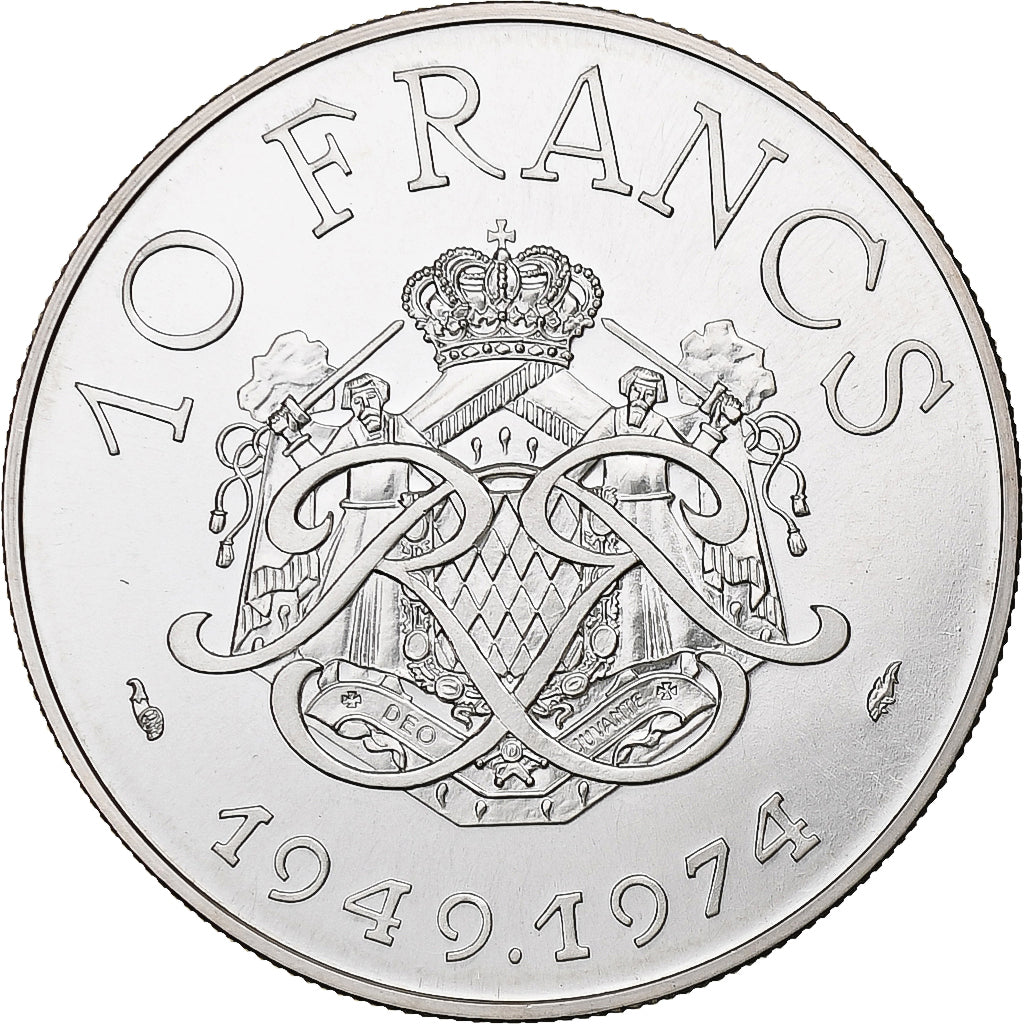 Monaco, Rainier III, 10 Francs, 1974, ESSAI, Silver, MS(64), Gadoury:MC156