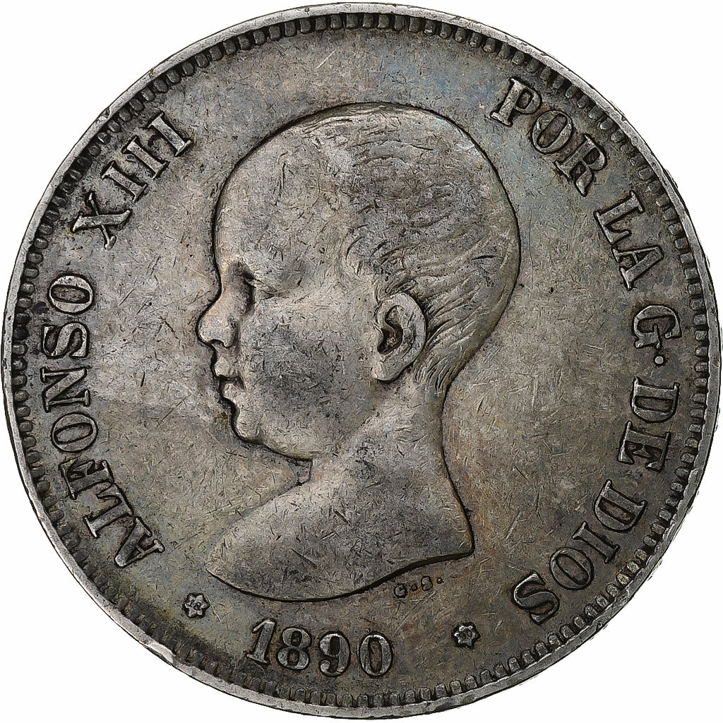 Spain, Alfonso XIII, 5 Pesetas, 1890, Madrid, Silver, EF(40-45), KM:689
