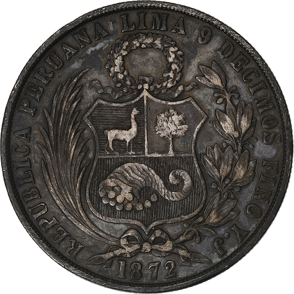Perú, Sol, 1872, Lima, Plata, MBC, KM:196.3