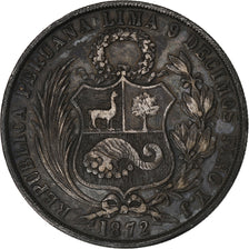 Peru, Sol, 1872, Lima, Prata, EF(40-45), KM:196.3
