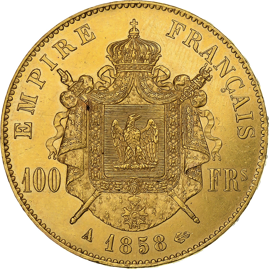 Francia, Napoleon III, 100 Francs, 1858, Paris, Oro, SPL-, Gadoury:1135