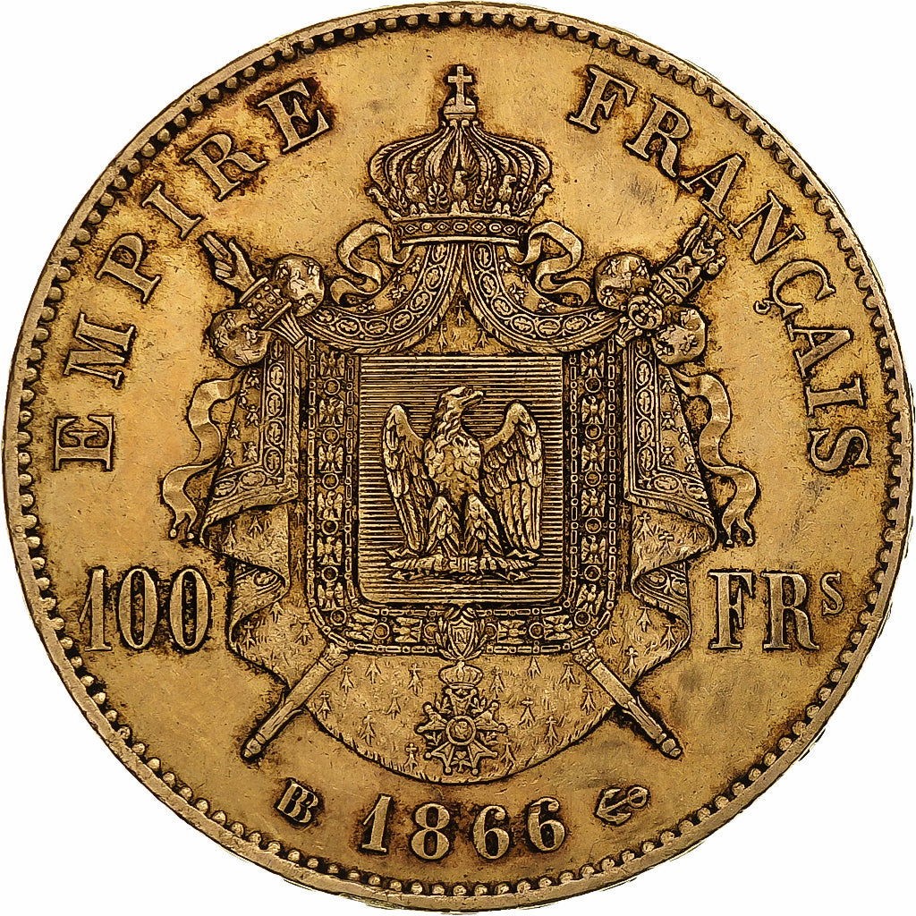 France, Napoleon III, 100 Francs, 1866, Strasbourg, Gold, AU(55-58)