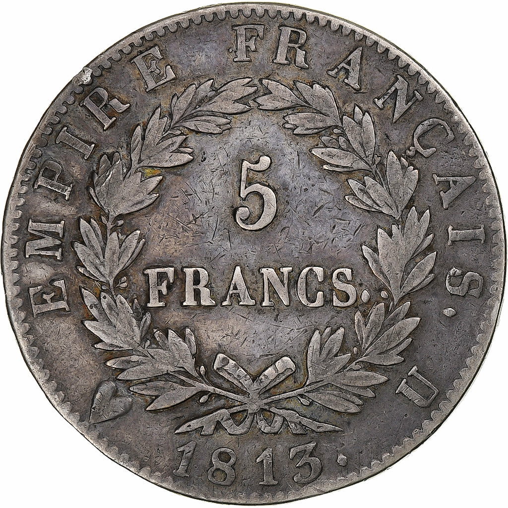Francia, Napoleon I, 5 Francs, 1813, Torino, Argento, MB+, Gadoury:584