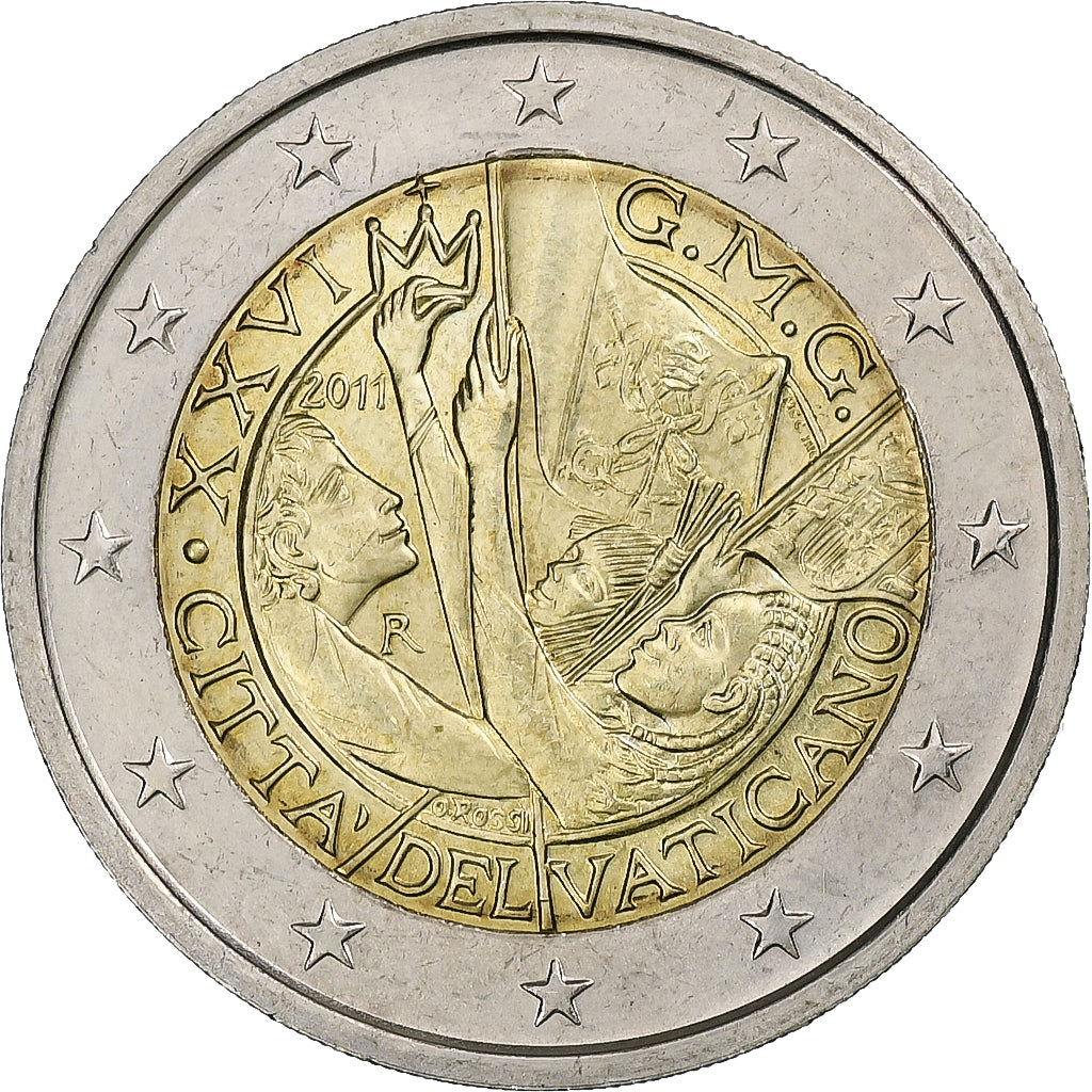 Vatican, Benedict XVI, 2 Euro, 26th World Youth Day, 2011, Rome, Bi-Metallic