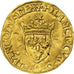 França, Henri IV, 1/2 Écu d'or au soleil, 1519-1540, Rouen, 5º tipo, Dourado