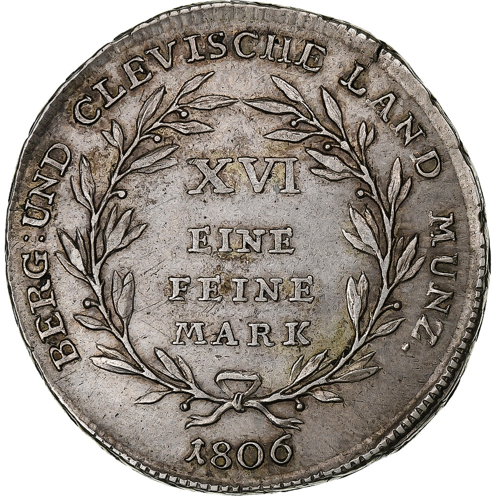Estados Alemães, BERG, Joachim Murat, Reichstaler, 1806, Düsseldorf, Prata