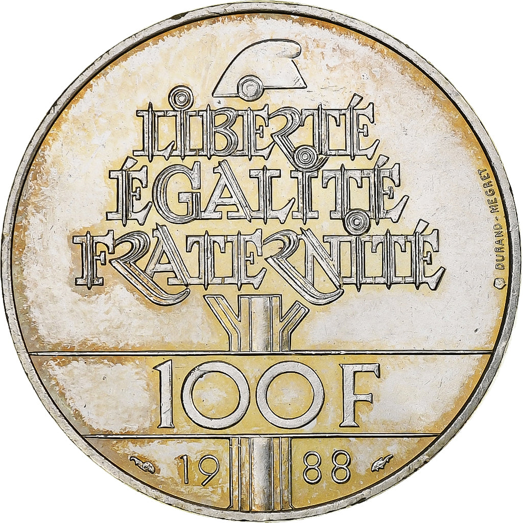 France, 100 Francs, Fraternité, 1988, MDP, Silver, MS(60-62), Gadoury:903