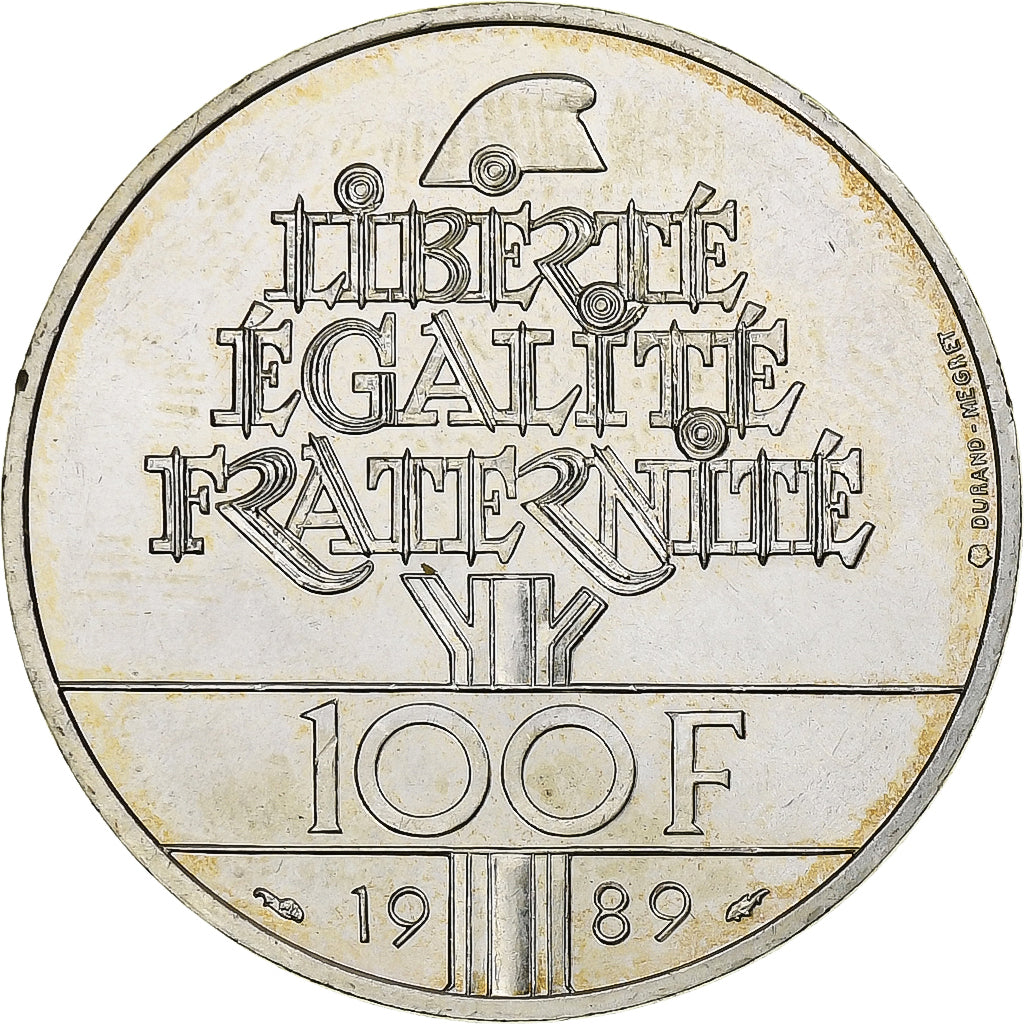 France, 100 Francs, Droits de l'Homme, 1989, MDP, Silver, MS(60-62)