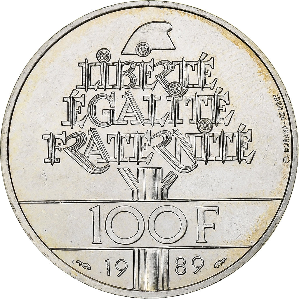France, 100 Francs, Droits de l'Homme, 1989, MDP, Silver, MS(60-62)
