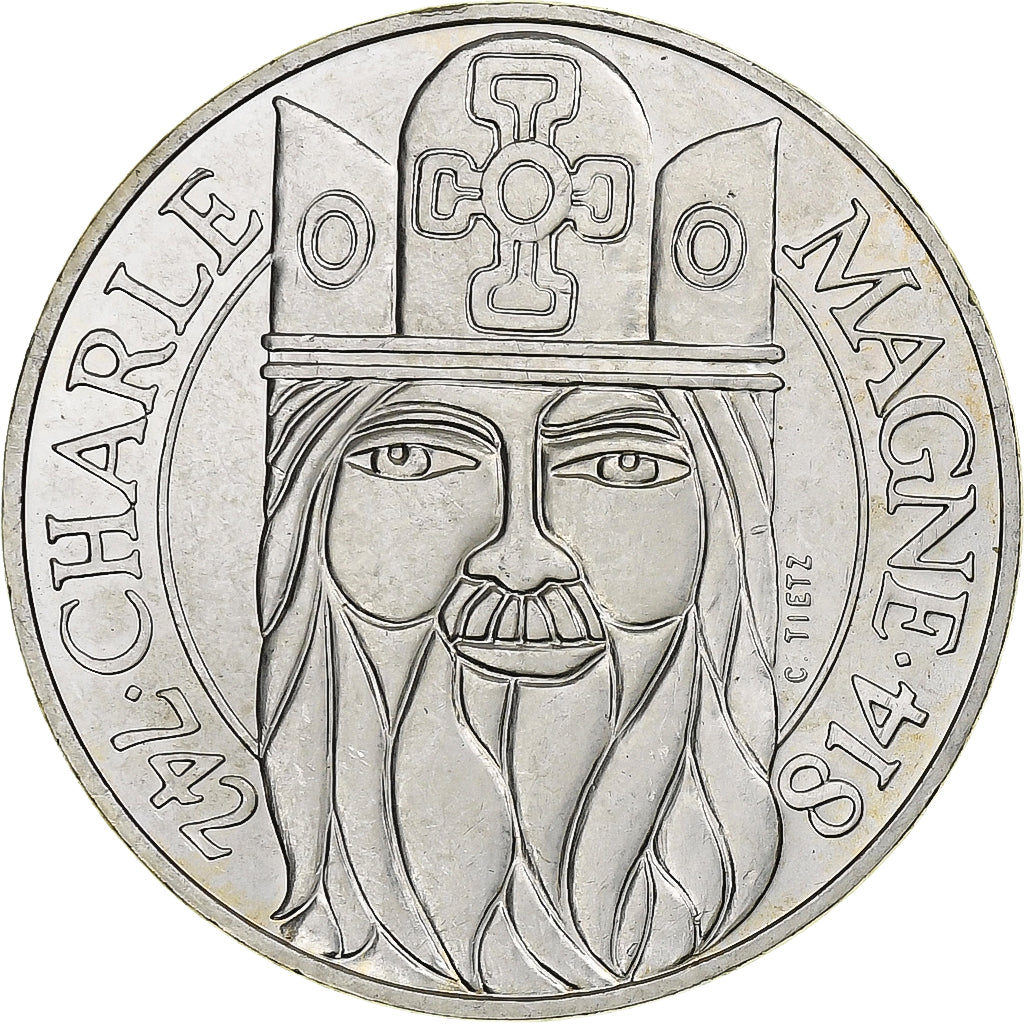 France, 100 Francs, Charlemagne, 1990, MDP, Silver, MS(60-62), Gadoury:905