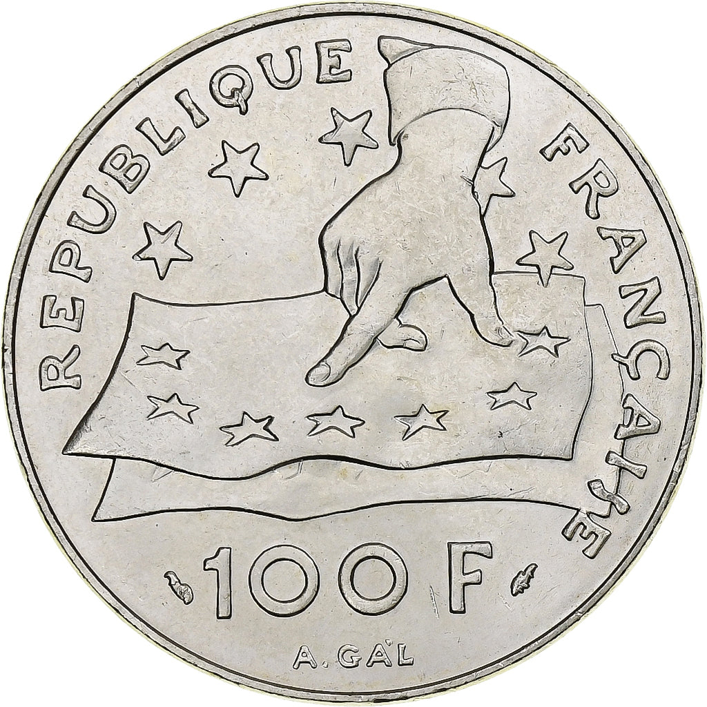 Frankreich, 100 Francs, Descartes, 1991, MDP, Silber, VZ+, Gadoury:906