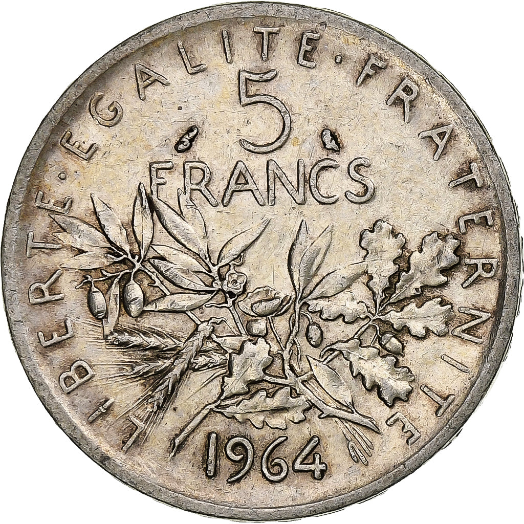 Frankrijk, 5 Francs, Semeuse, 1964, Paris, Zilver, ZF+, Gadoury:770, KM:926