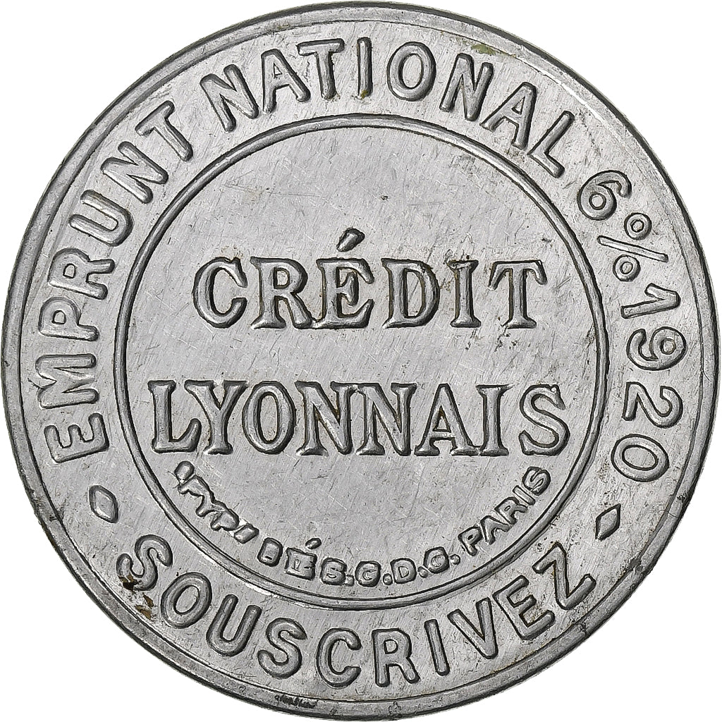 França, Credit Lyonnais, 5 Centimes, 1920, Timbre-Monnaie, AU(50-53), Alumínio