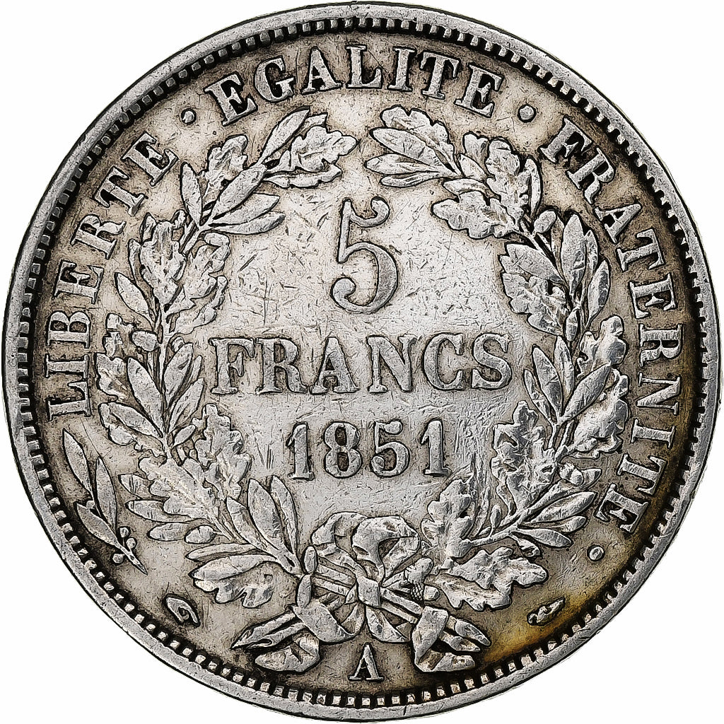 Francia, 5 Francs, Cérès, 1851, Paris, Argento, BB, Gadoury:719