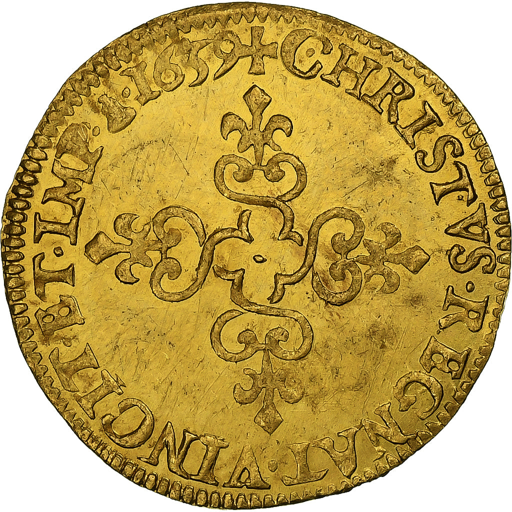 França, Louis XIII, Ecu d'or, 1639, Amiens, Dourado, MS(60-62), Gadoury:55