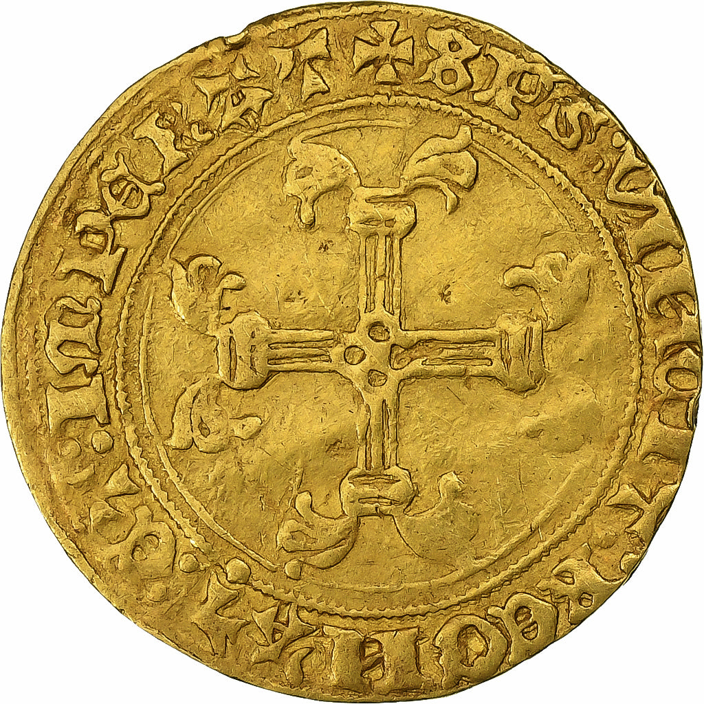 França, Charles VII, 1/2 ECU D'or, 1438-1461, Paris, Dourado, EF(40-45)