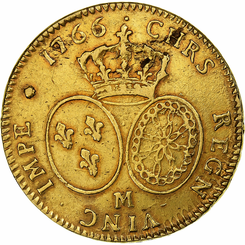 França, Louis XV, Double Louis d'or, 1766, Toulouse, Dourado, EF(40-45)
