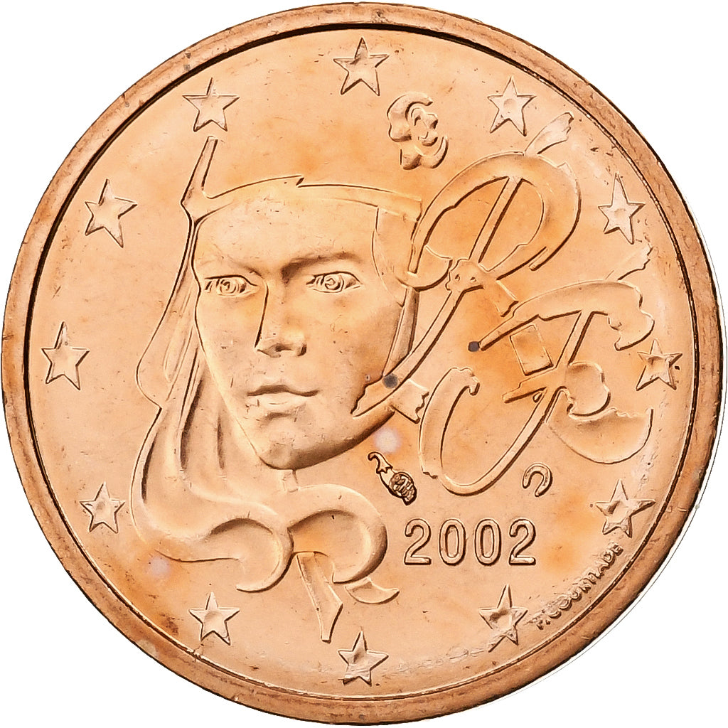France, 2 Euro Cent, BU, 2002, MDP, Copper Plated Steel, MS(65-70), KM:1283
