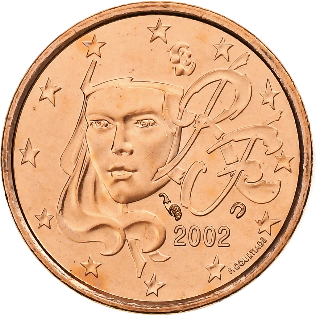 Francia, Euro Cent, BU, 2002, MDP, Acciaio placcato rame, FDC, KM:1282