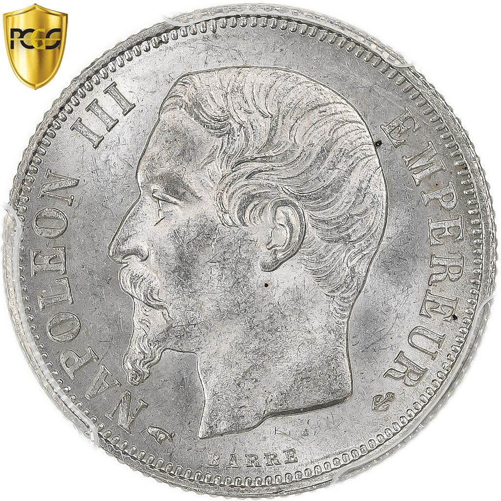 France, Napoleon III, 1 Franc, 1855, Paris, ancre, Silver, PCGS, MS(64)