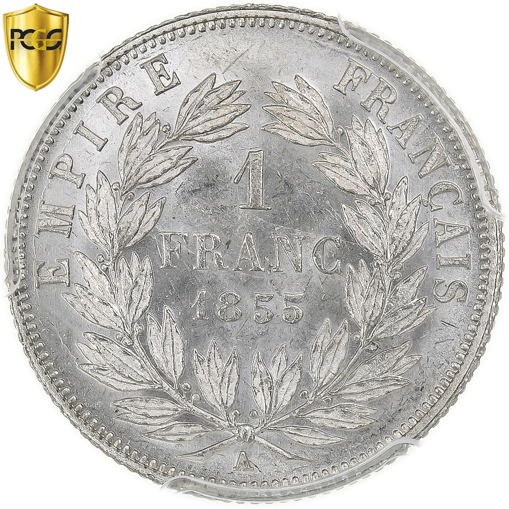 France, Napoleon III, 1 Franc, 1855, Paris, ancre, Silver, PCGS, MS(64)