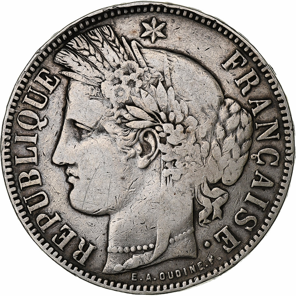 France, 5 Francs, Cérès, 1871, Bordeaux, Silver, VF(30-35), Gadoury:742