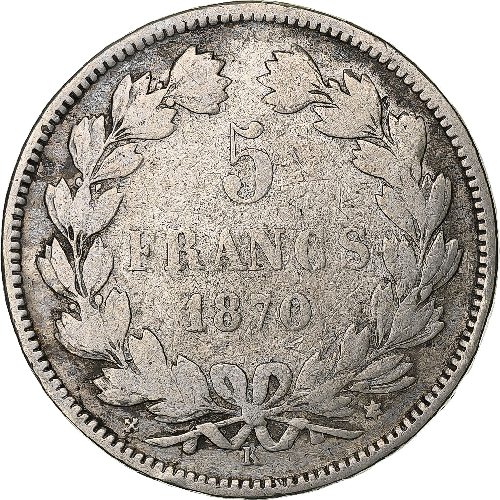 France, 5 Francs, Cérès, 1870, Bordeaux, Silver, VF(20-25), Gadoury:742