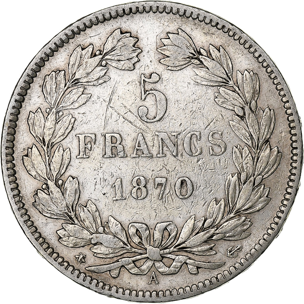Francia, 5 Francs, Cérès, 1870, Paris, Argento, BB, Gadoury:742