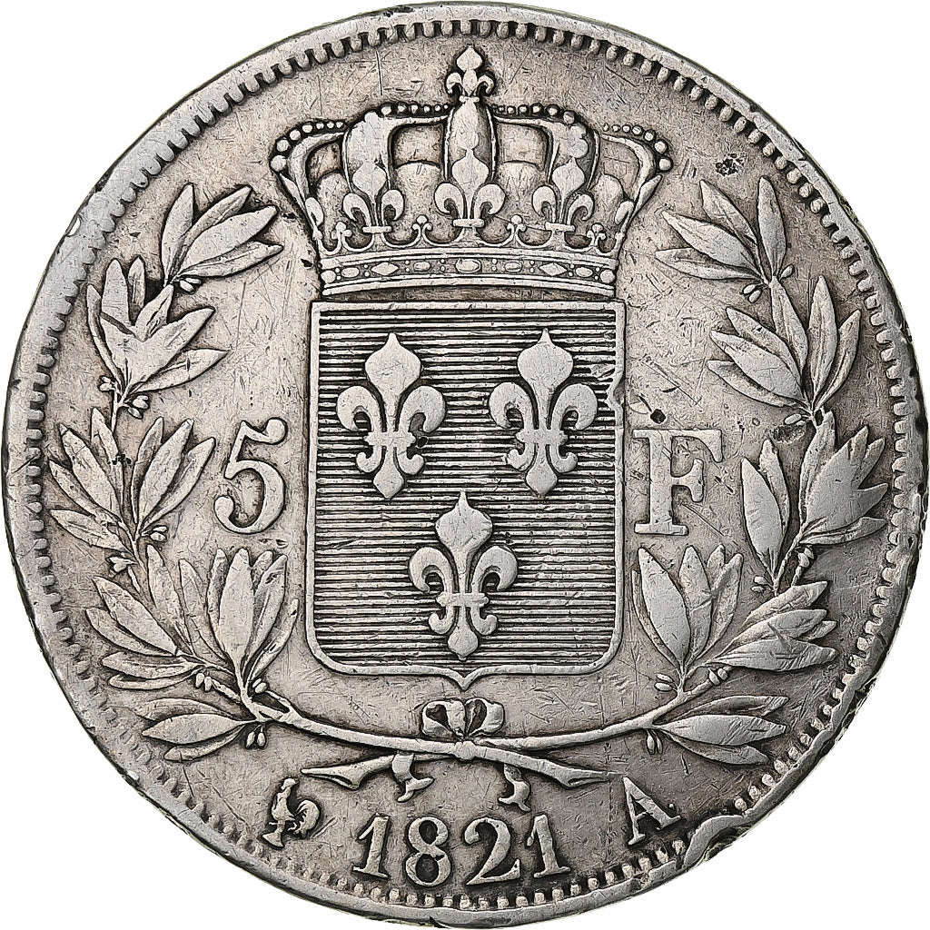 France, Louis XVIII, 5 Francs, 1821, Paris, Silver, VF(30-35), Gadoury:614