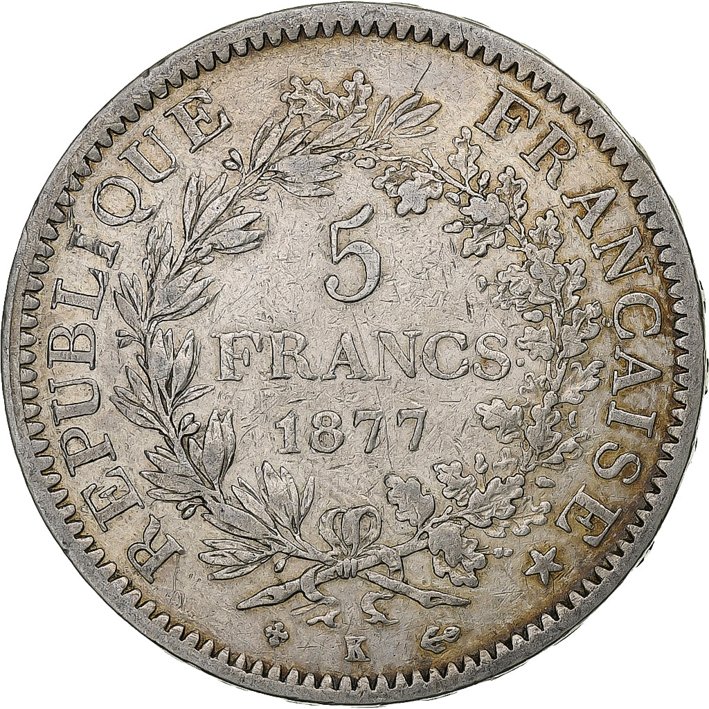 Francia, 5 Francs, Hercule, 1877, Bordeaux, Argento, MB+, Gadoury:745a