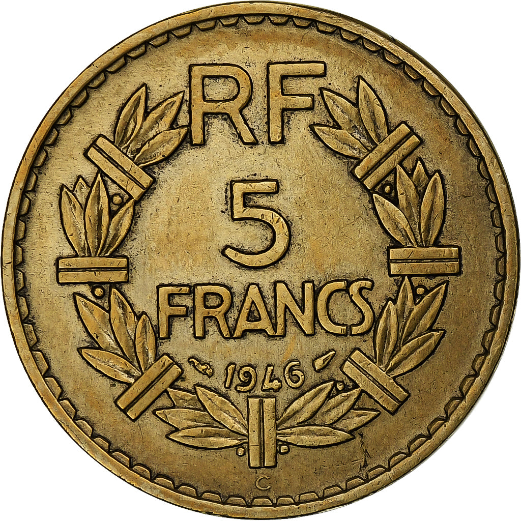 France, 5 Francs, Lavrillier, 1946, Castelsarrasin, Cupro-Aluminium, AU(55-58)