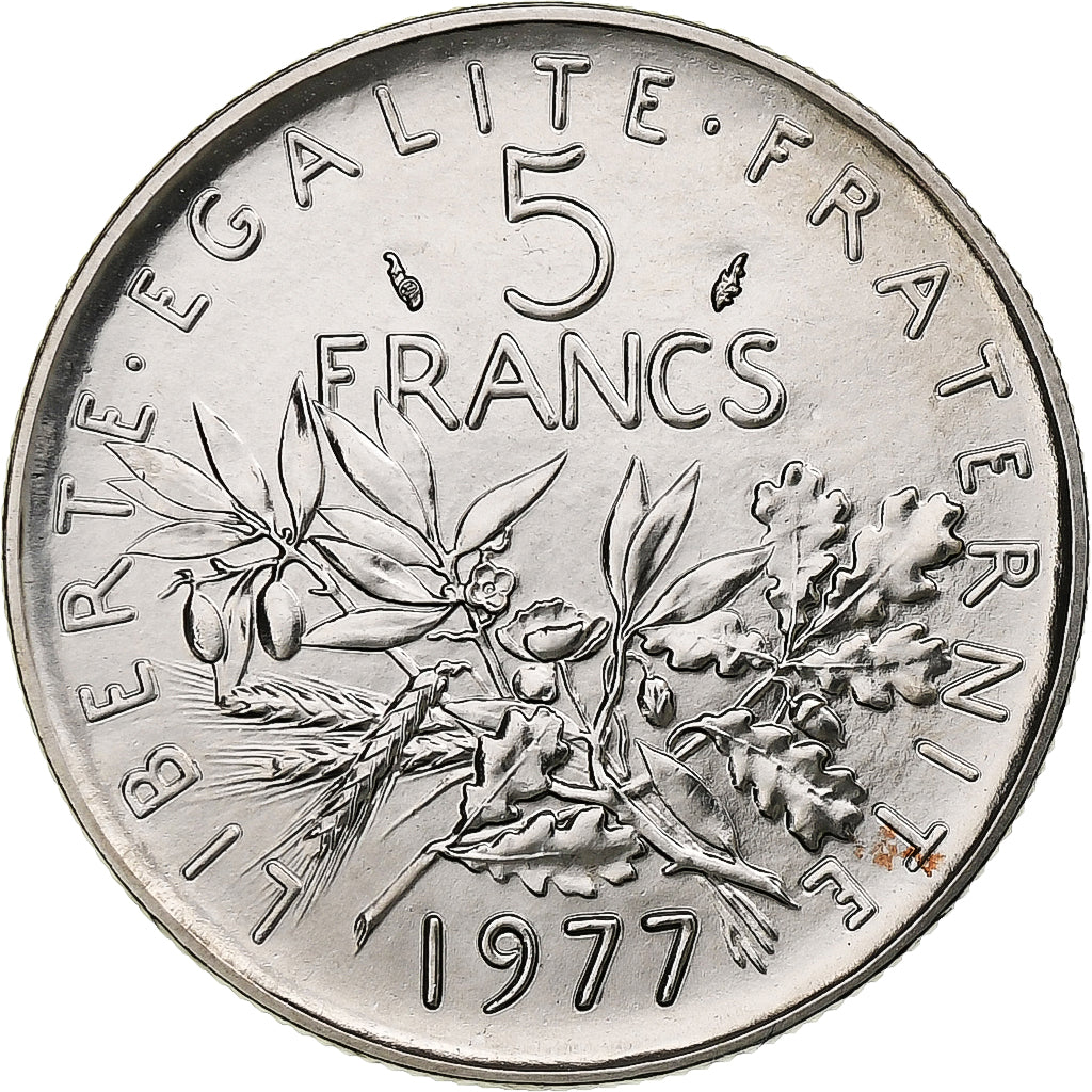 Francja, 5 Francs, Semeuse, 1977, MDP, Nikiel powlekany miedzią i niklem