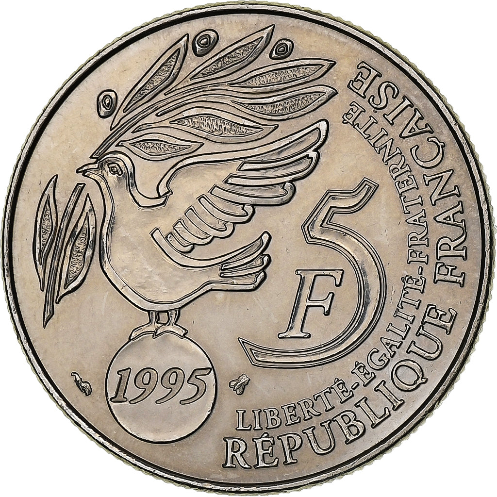 France, 5 Francs, ONU, 1995, MDP, BU, Nickel Clad Copper-Nickel, MS(64)