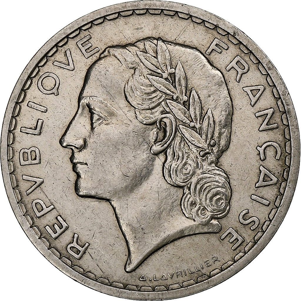 France, 5 Francs, Lavrillier, 1938, Paris, Nickel, AU(55-58), Gadoury:760