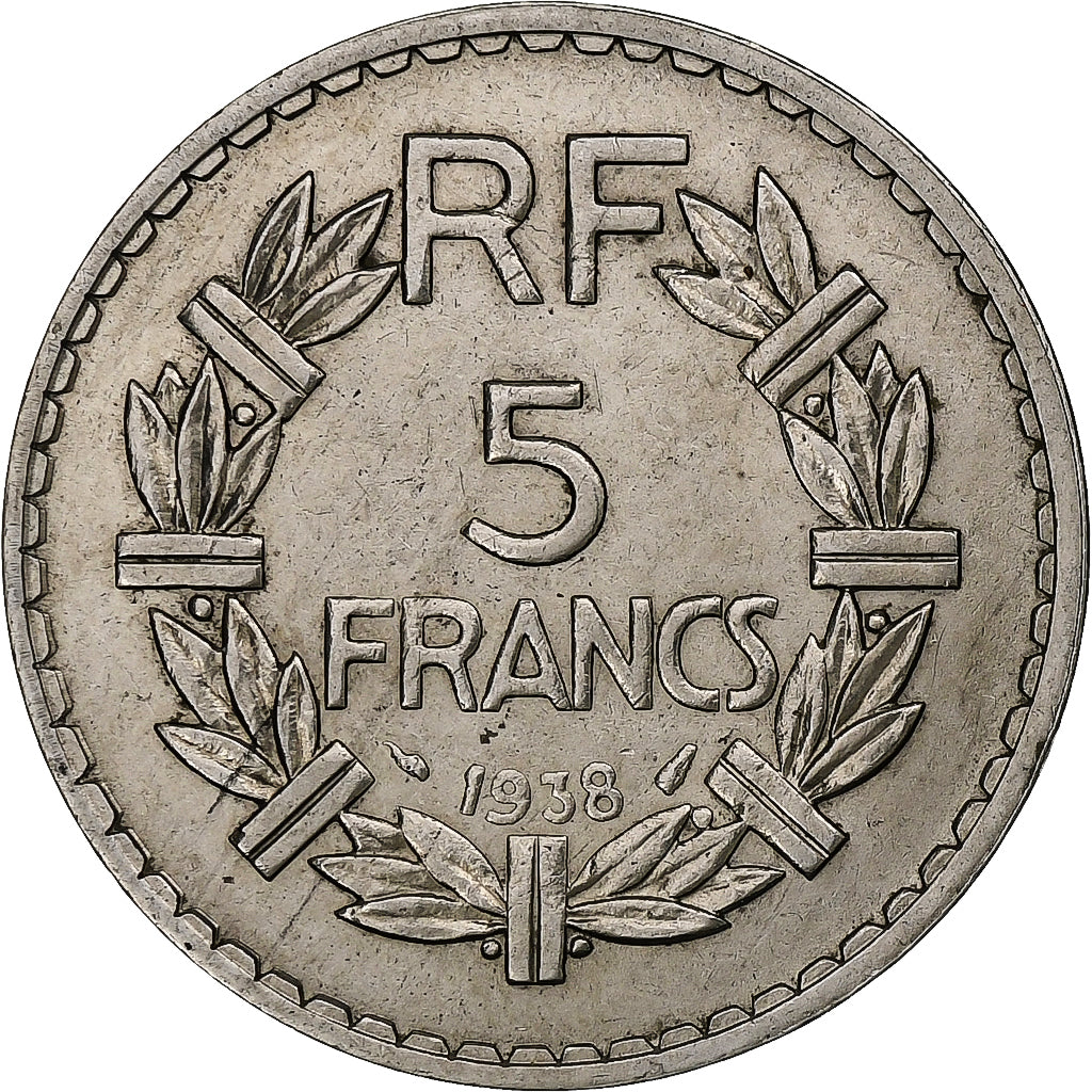 France, 5 Francs, Lavrillier, 1938, Paris, Nickel, AU(55-58), Gadoury:760