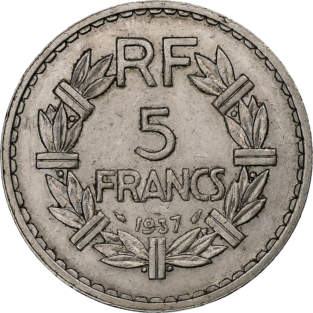França, 5 Francs, Lavrillier, 1937, Paris, Níquel, AU(50-53), Gadoury:760