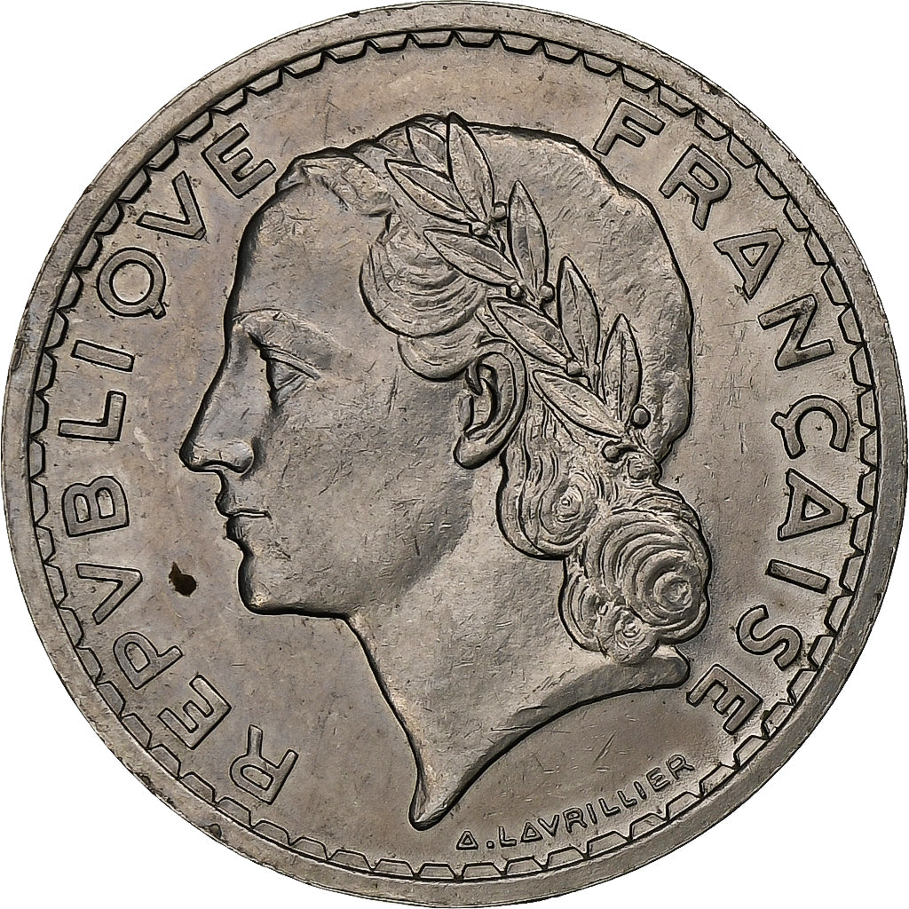France, 5 Francs, Lavrillier, 1937, Paris, Nickel, AU(55-58), Gadoury:760