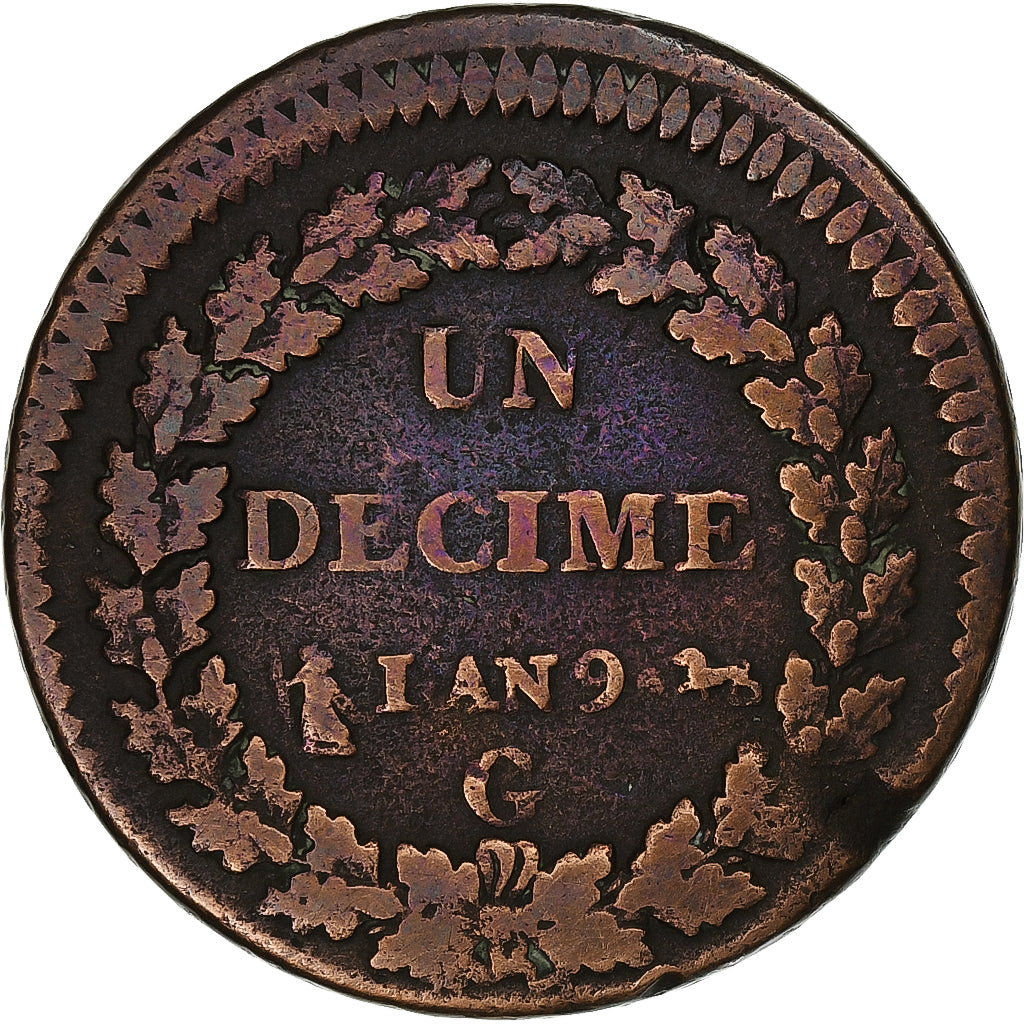 Frankreich, 1 Décime, Dupré, AN 9, Geneva, Bronze, S, Gadoury:187a