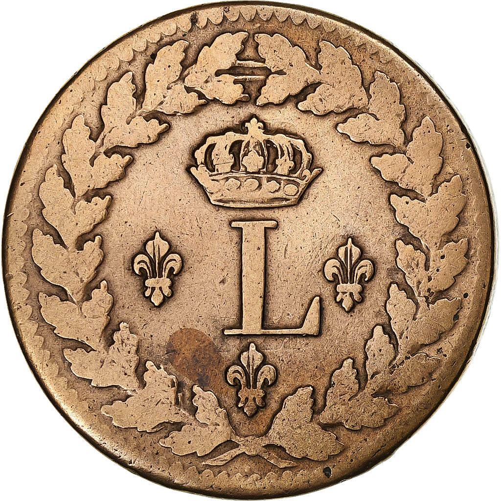 France, Louis XVIII, 1 Décime, 1815, Strasbourg, Bronze, F(12-15), Gadoury:196d