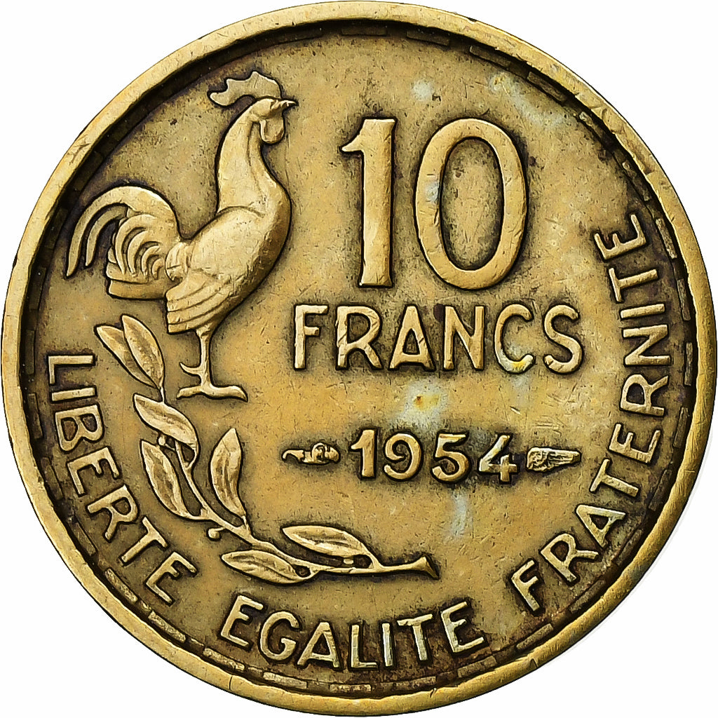 Francja, 10 Francs, Guiraud, 1954, Paris, Brązal, AU(50-53), Gadoury:812