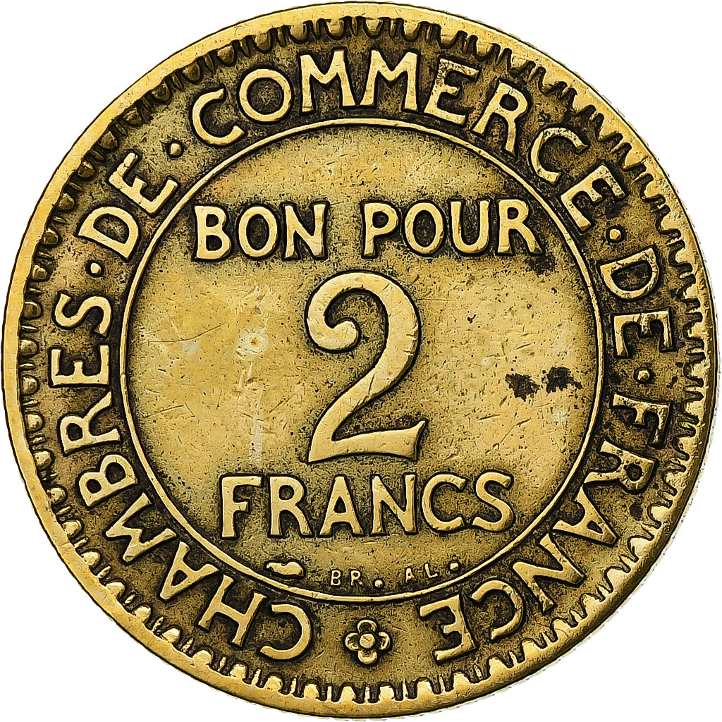 Francia, 2 Francs, Chambre de commerce, 1927, Paris, Cuproaluminio, BC+