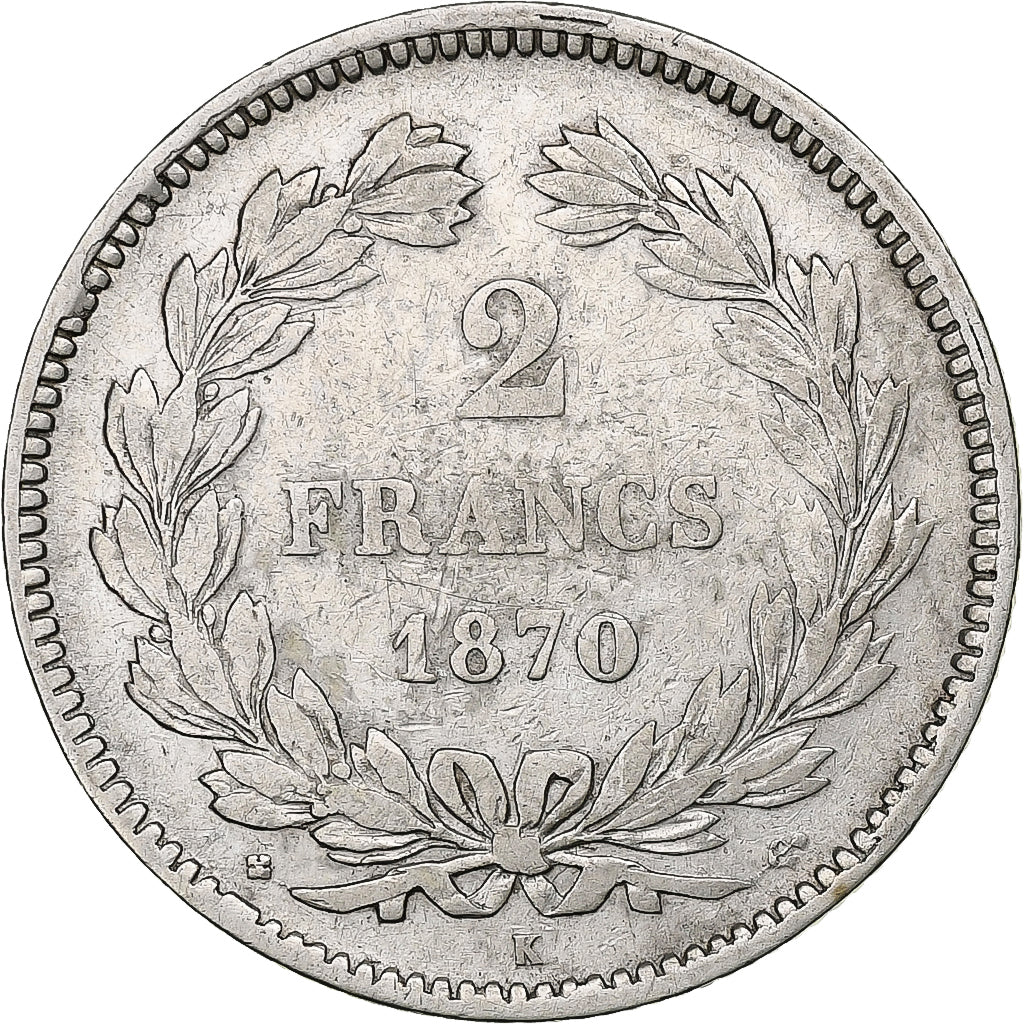 France, 2 Francs, Cérès, 1870, Bordeaux, Silver, VF(30-35), Gadoury:529